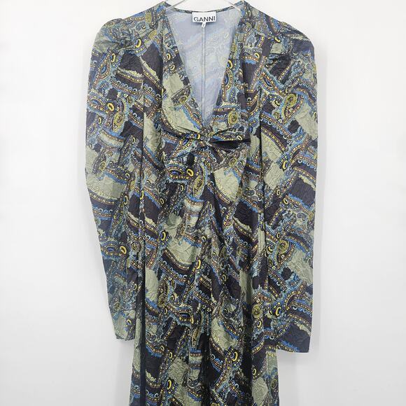 Ganni Green and Blue Midi Dress - Picture 5 of 14